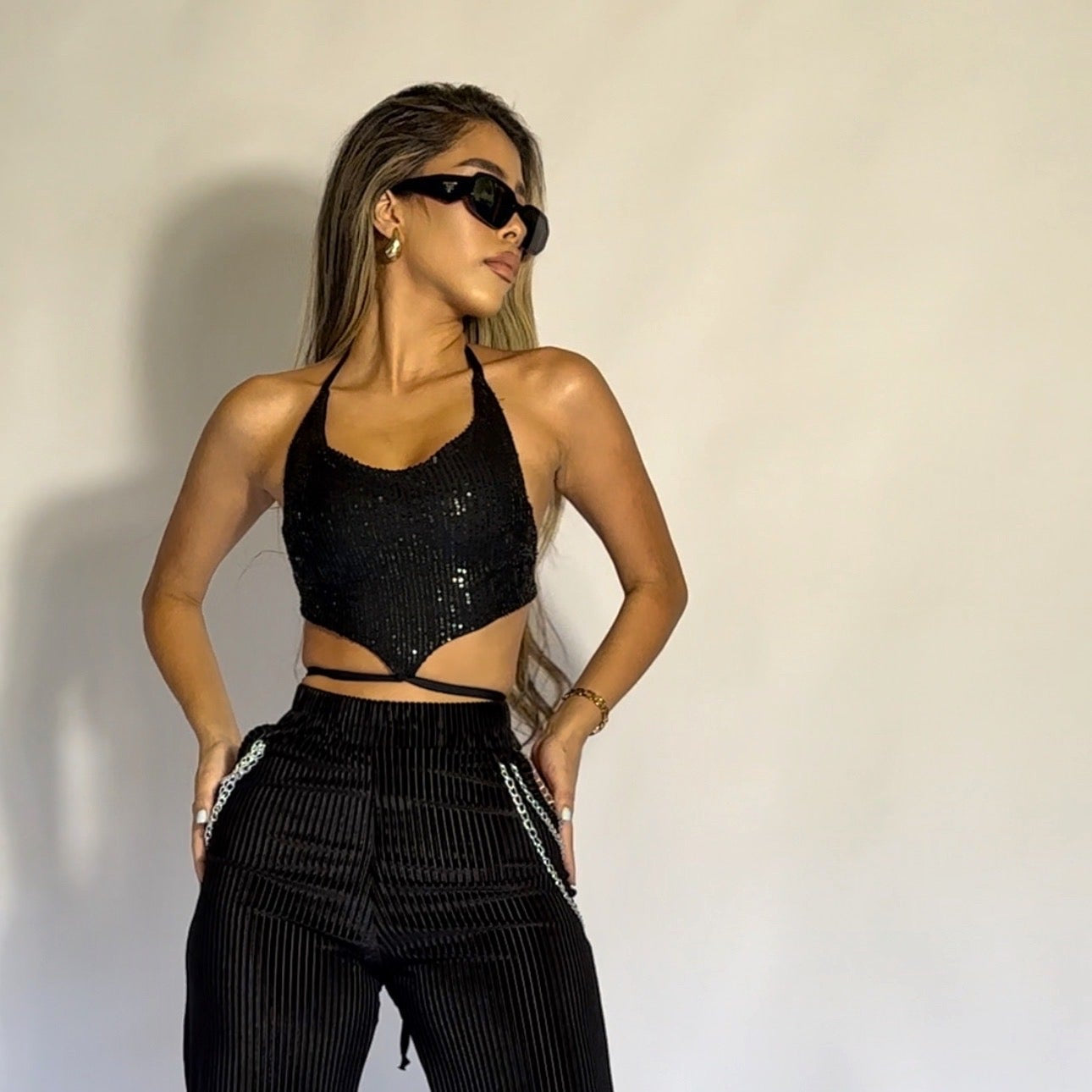 Top Estrella Lentejuelas Negro